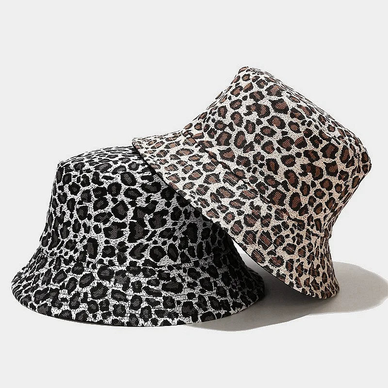 Reversible Bucket Hats Unisex Leopard Print Fisherman Hat Outdoor Sunscreen Beach Travel Hiking Sun Hat For Men Women