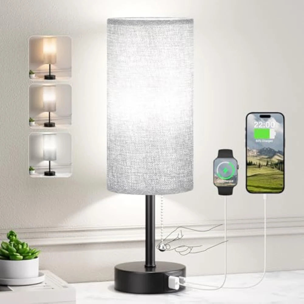 Pull Chain Desk Lamp Led Table Lamp Bedside Lamps with USB A+C Port Fast Charging Rechargeable Lamps Bedroom Decoration лампа