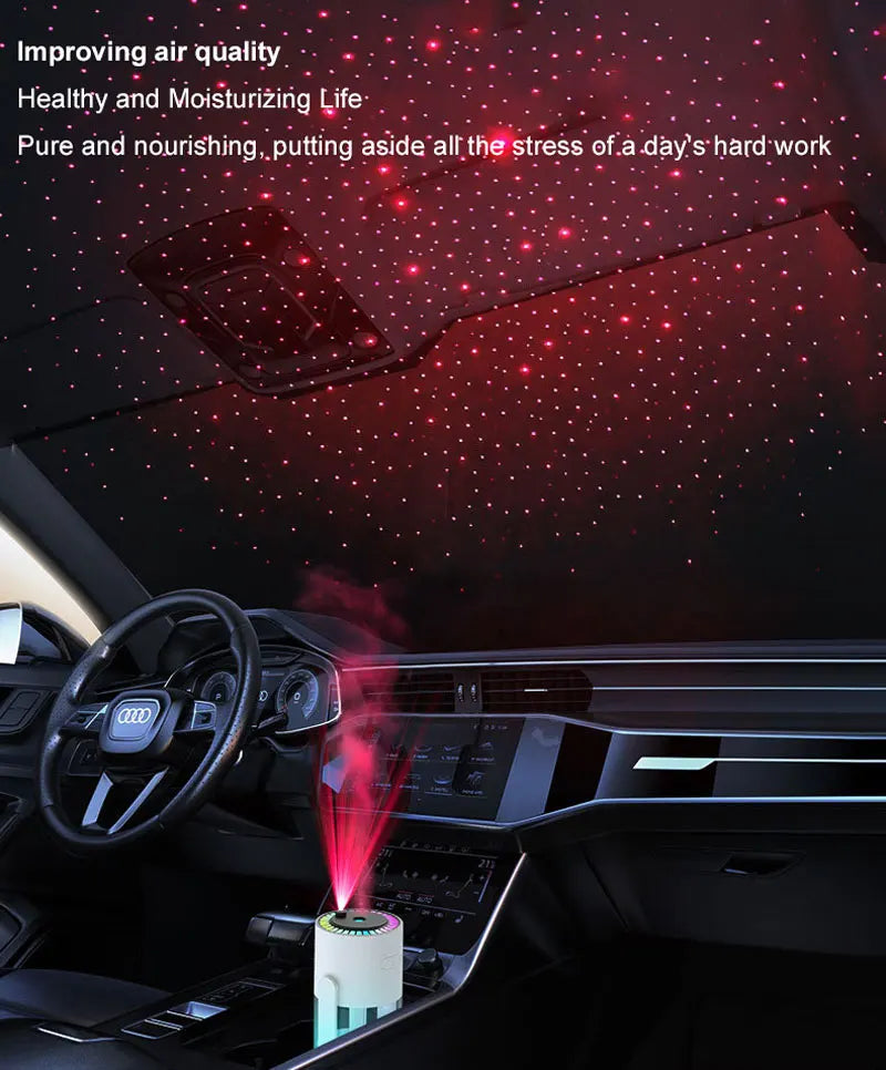 USB Car Air Humidifier Starry Sky Color Night Light Rotating 280ml Small Silent Vehicle Home Air Humidification Big Fog