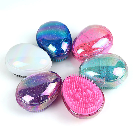 Eco Friendly Biodegradable Silicone Plastic Egg Shape Tangle Tezer Detangling Scalp Massage Natural Hair Brush for Curly Hair