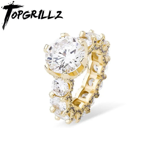 TOPGRILLZ NEW Iced Out Zircon Rings Personalised Fashion Rings For Women Gold Color High Quality AAA+ CZ Jewelry For Gift