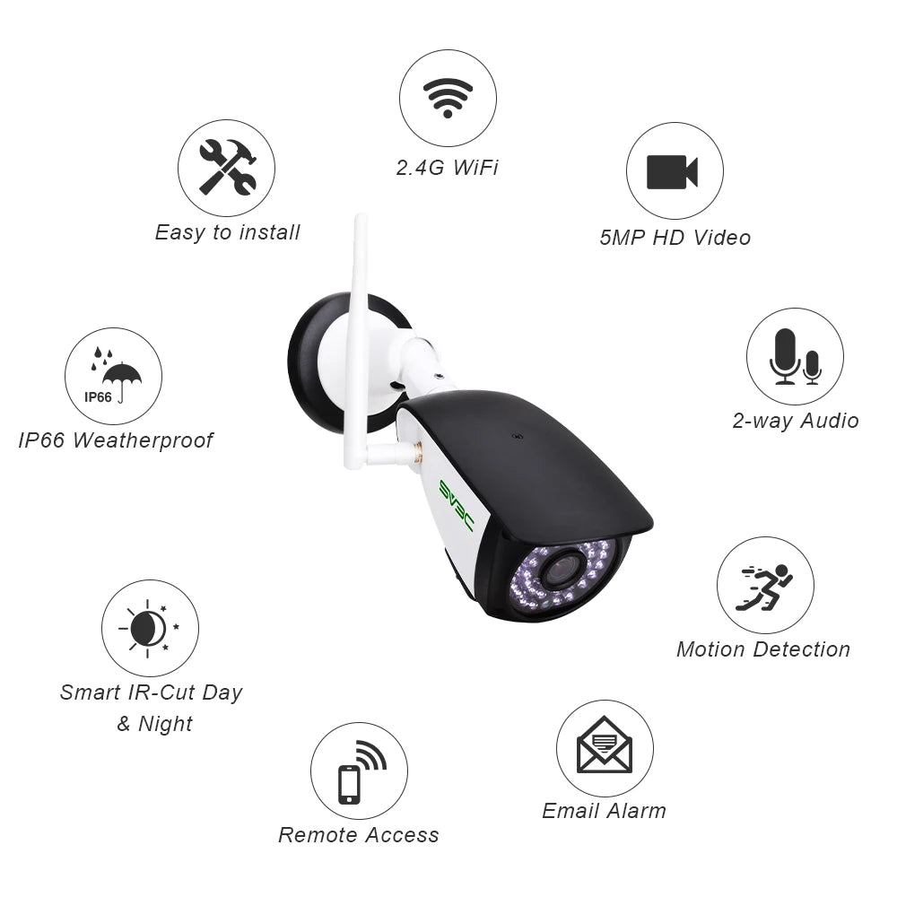 Wifi Wireless Security Camera Outdoor , SV3C 5MP Waterproof Surveillance Cameras ,Smart Home Security IP CCTV, CamHi,Onvif