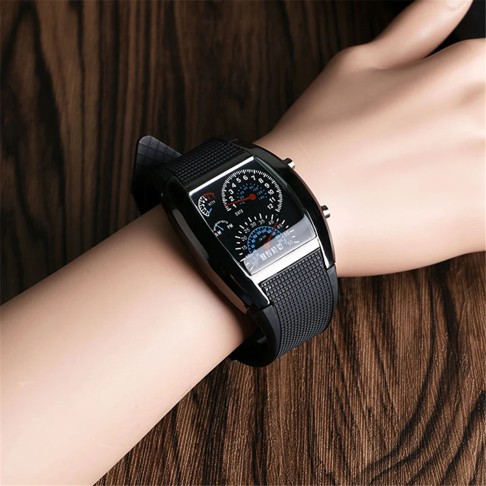 Fashion Men's Stainless Steel Luxury Sport Analog Quartz LED Wrist Watch Black Sport Watches Fashion Wristwatches For Men Gift