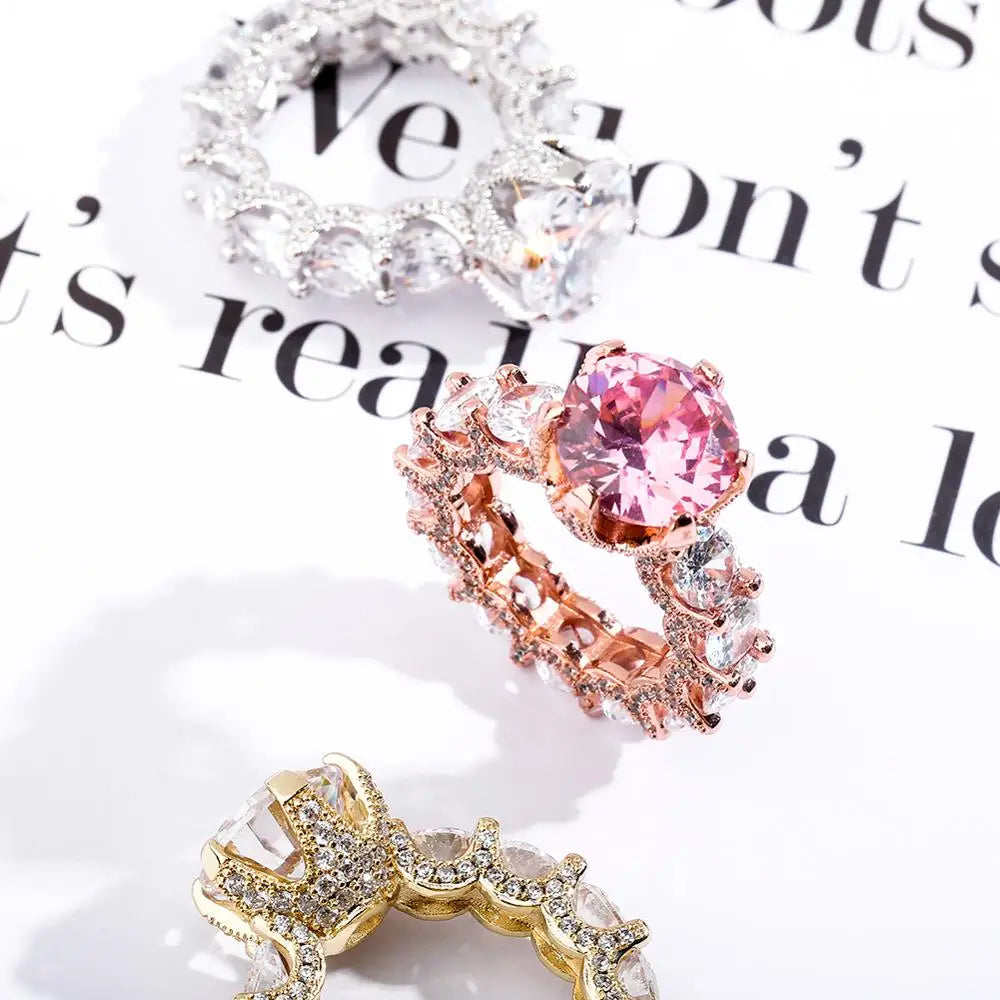 TOPGRILLZ NEW Iced Out Zircon Rings Personalised Fashion Rings For Women Gold Color High Quality AAA+ CZ Jewelry For Gift