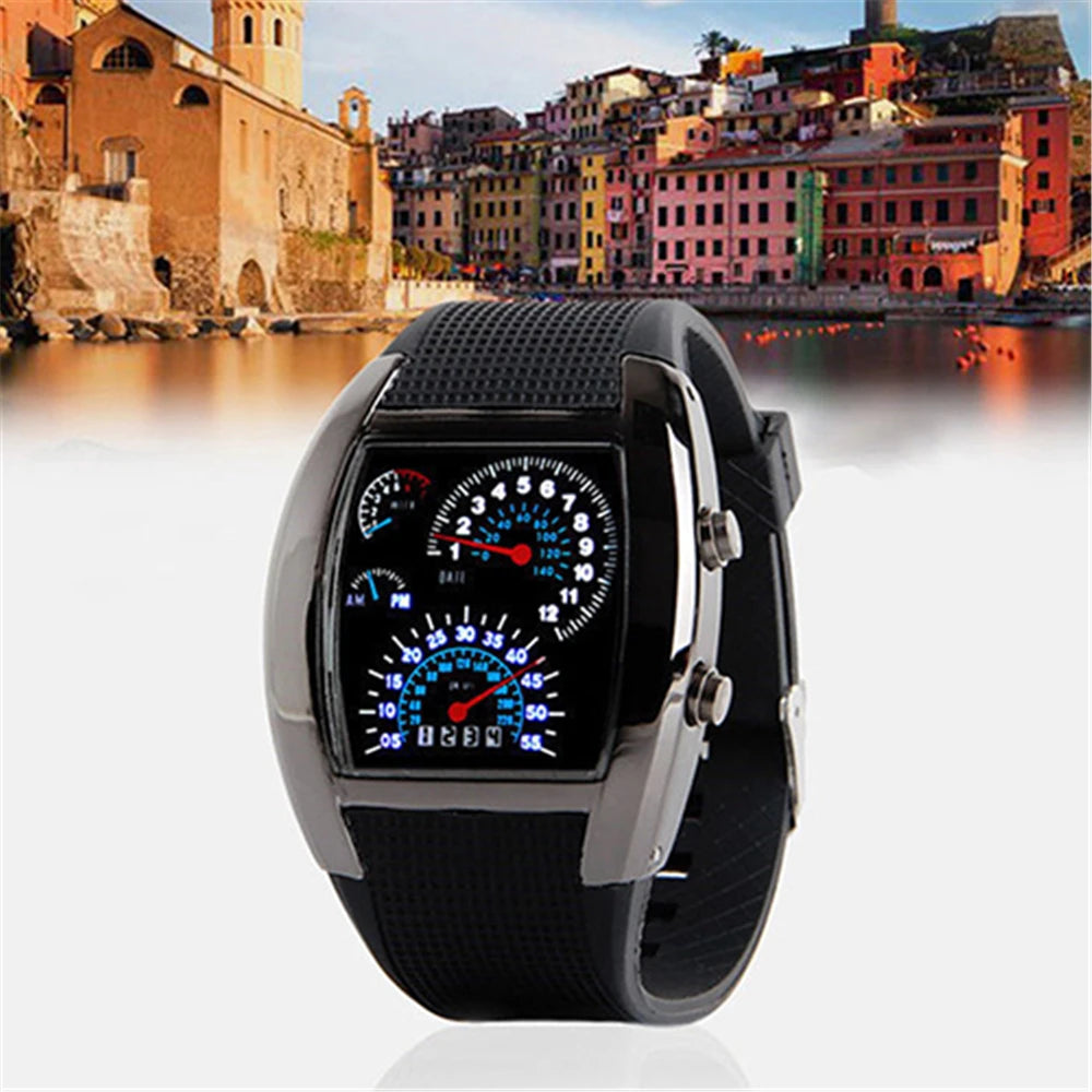 Fashion Men's Stainless Steel Luxury Sport Analog Quartz LED Wrist Watch Black Sport Watches Fashion Wristwatches For Men Gift