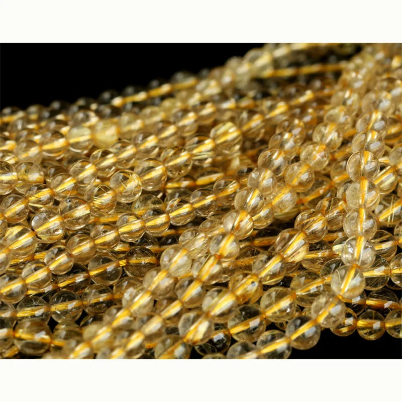 Wholesale Clear Natural Genuine Yellow Gold Hair Rutile Quartz Round Loose Stone Beads 3-18 DIY Necklaces or Bracelets 03809