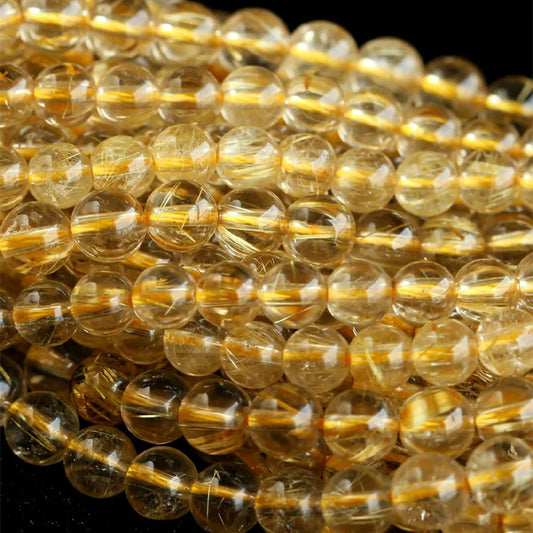 Wholesale Clear Natural Genuine Yellow Gold Hair Rutile Quartz Round Loose Stone Beads 3-18 DIY Necklaces or Bracelets 03809