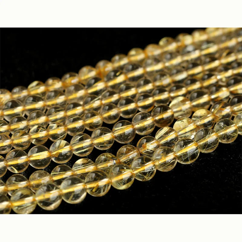 Wholesale Clear Natural Genuine Yellow Gold Hair Rutile Quartz Round Loose Stone Beads 3-18 DIY Necklaces or Bracelets 03809