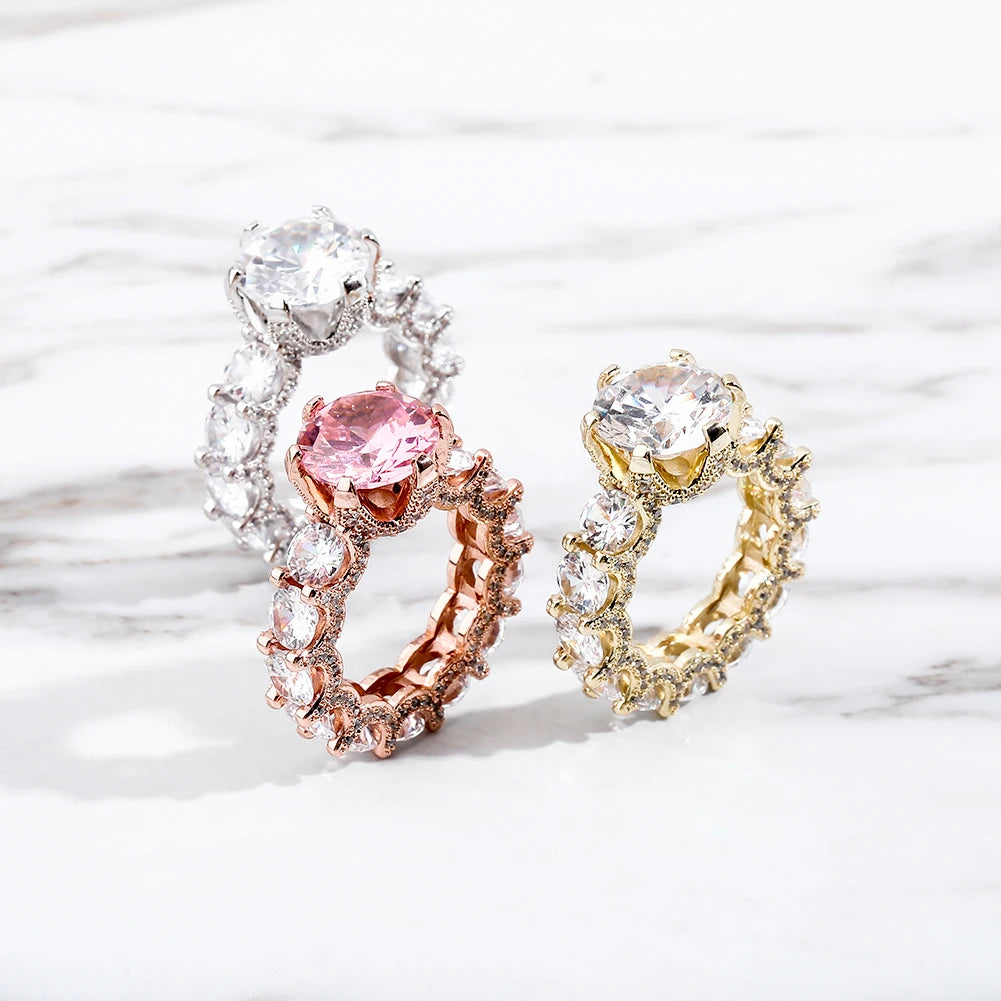 TOPGRILLZ NEW Iced Out Zircon Rings Personalised Fashion Rings For Women Gold Color High Quality AAA+ CZ Jewelry For Gift
