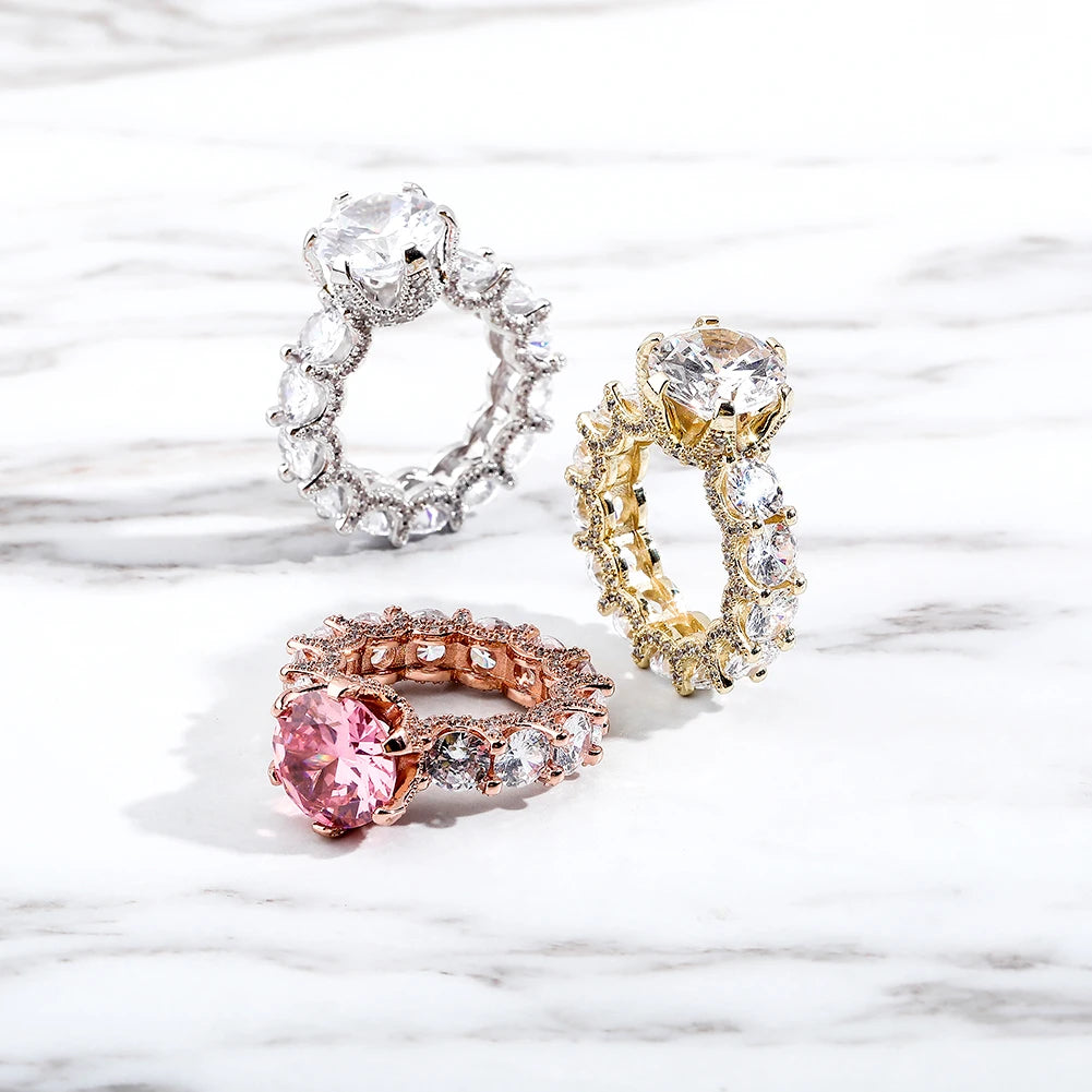 TOPGRILLZ NEW Iced Out Zircon Rings Personalised Fashion Rings For Women Gold Color High Quality AAA+ CZ Jewelry For Gift