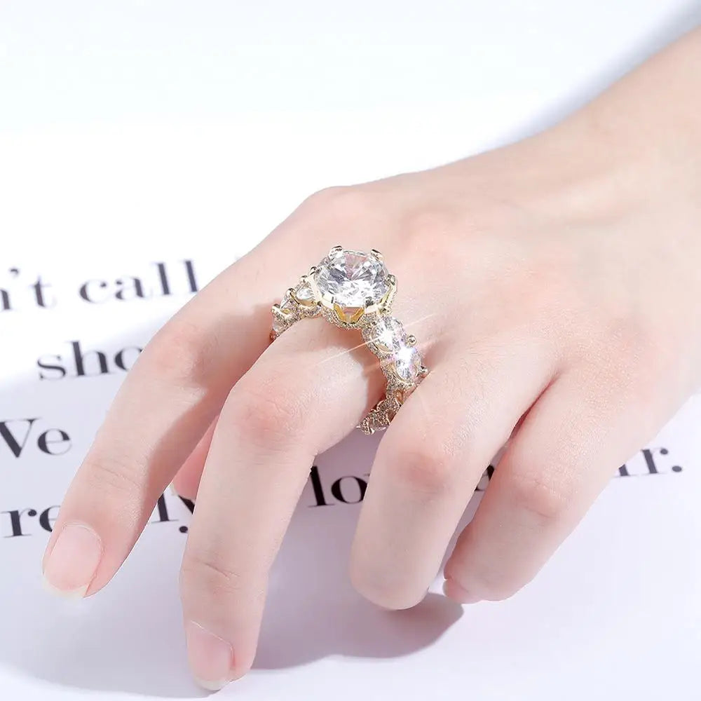 TOPGRILLZ NEW Iced Out Zircon Rings Personalised Fashion Rings For Women Gold Color High Quality AAA+ CZ Jewelry For Gift