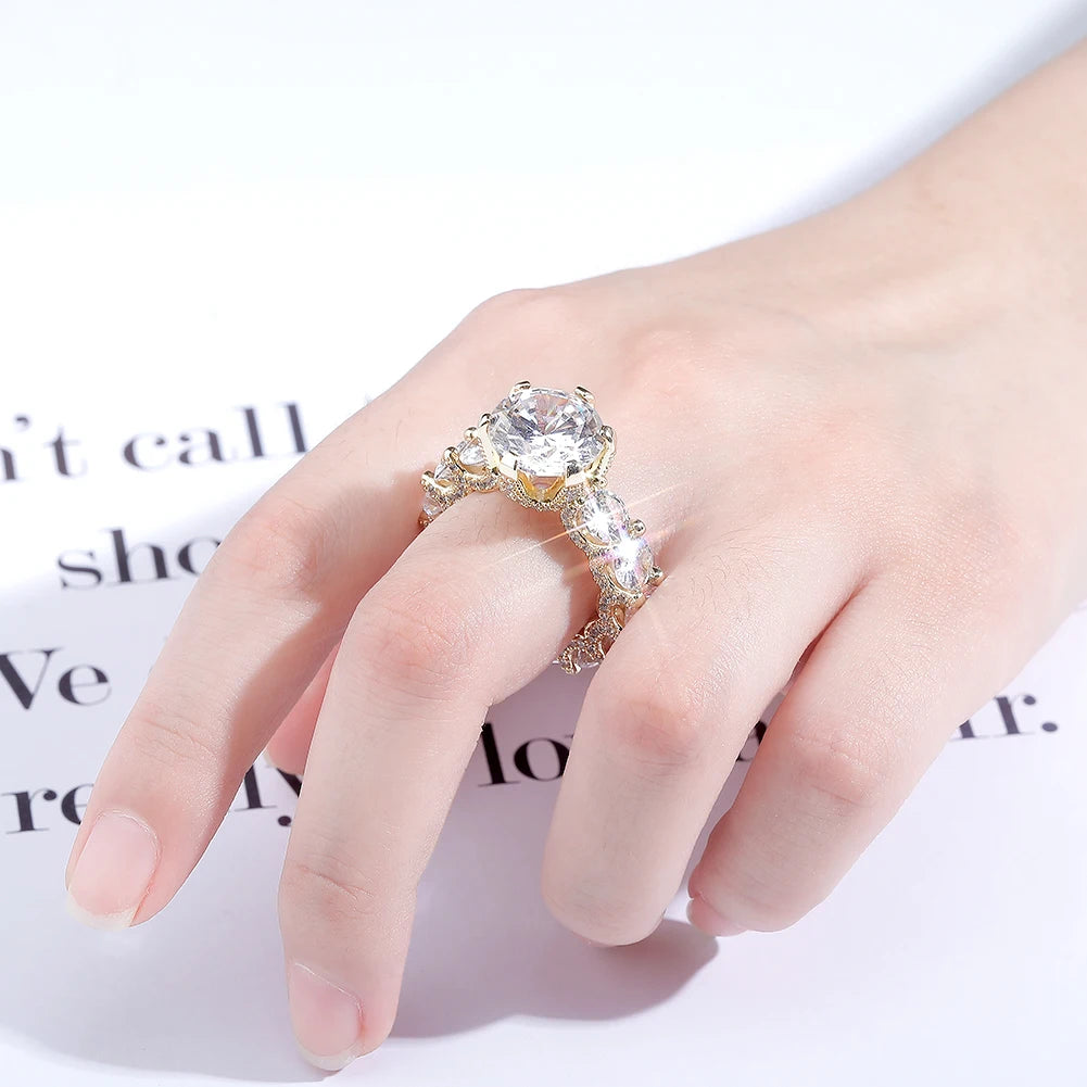 TOPGRILLZ NEW Iced Out Zircon Rings Personalised Fashion Rings For Women Gold Color High Quality AAA+ CZ Jewelry For Gift