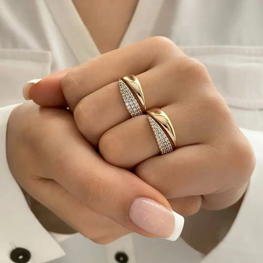 2025 New Stainless Steel Golden Plated Rings For Women Natural Stone Inlaid In Hollow Metal Texture Ring Trendy Jewelry