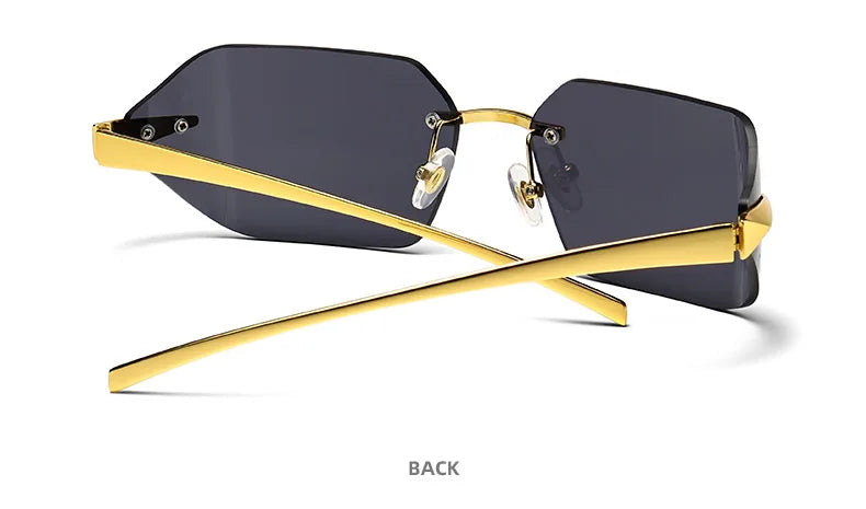 Rimless Men Sunglasses 2024 Fashion Luxury Brand Curved Lens Summer Traveling Sun Glasses for Women Frameless Rectangle Shades