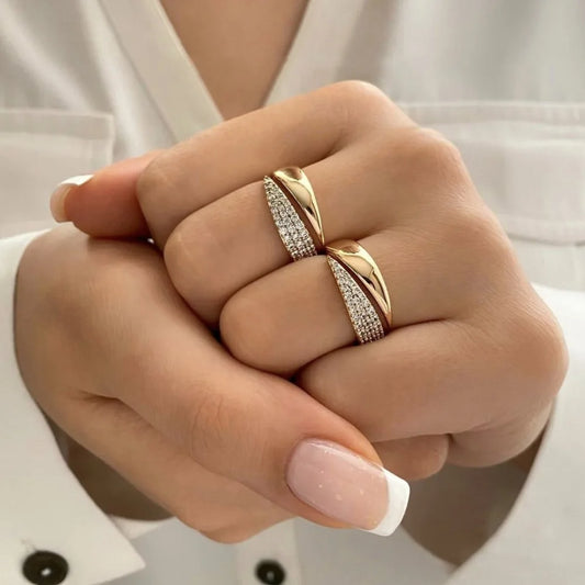 Fashion Irregular Geometry Full of Zircon Rings Personality Multilayer Index Finger Ring for Women Charm Jewelry Accessory Gifts