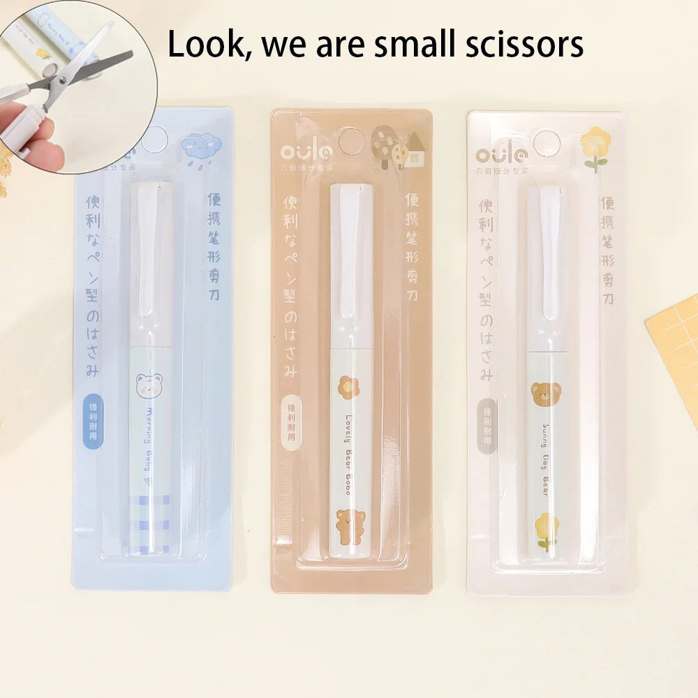 Pen shaped small, portable, and compact art paper cutting knife, student mini scissors with protective cover for greater safety