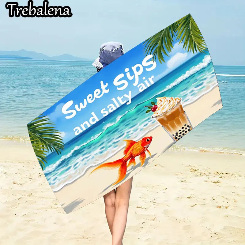 30*60inch Ultra-Soft Beach Towel with Sweet Sips Salty Air Beach Scene Towel