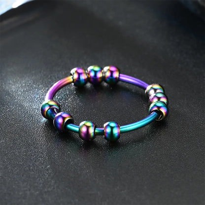 Round Bead Aspinning Anxiety Control Black Ring For Women Rotate Freely Stainless Steel Anti Stress Fidget Summer Rings Anillos