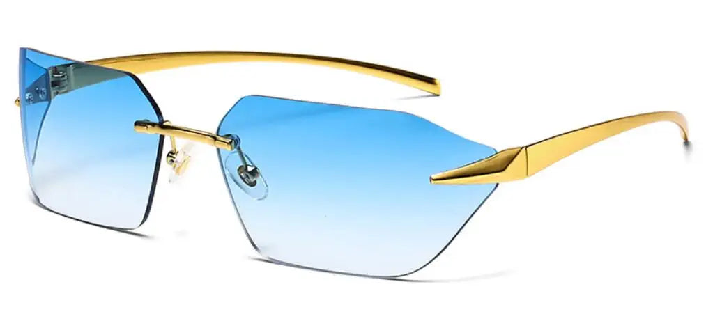 Rimless Men Sunglasses 2024 Fashion Luxury Brand Curved Lens Summer Traveling Sun Glasses for Women Frameless Rectangle Shades