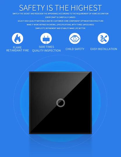 EU Touch Switch AC100-240V Led backlight Panel Tempered Crystal Glass wall Light sensory Switches 1/2/3 Gang Interruttore