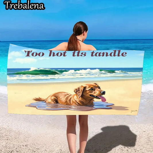 30*60inch Ultra-Soft Beach Towel with Beach Towel Golden Dog Too Hot to Tangle Ocean Scene