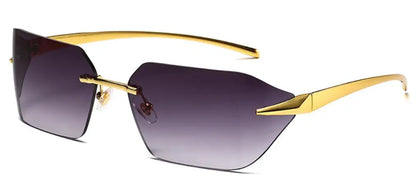 Rimless Men Sunglasses 2024 Fashion Luxury Brand Curved Lens Summer Traveling Sun Glasses for Women Frameless Rectangle Shades