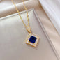 DIEYURO 316L Stainless Steel Square Dark Blue Crystal Charm Necklace Earrings For Women Girl New Trendy Jewelry Set Gift Party