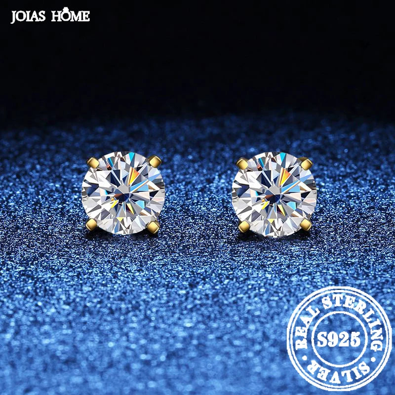 JOIAS HOME Silver 925 D Colorful Moissanite Three Claw Jewel Earrings For Women, Same Style Couple Valentine's Day Gift