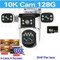 10K UHD WiFi6 Security Camera Outdoor Four Screen Surveillance Network Cam 10X Zoom PTZ 20MP Video Surveillance Smart Home