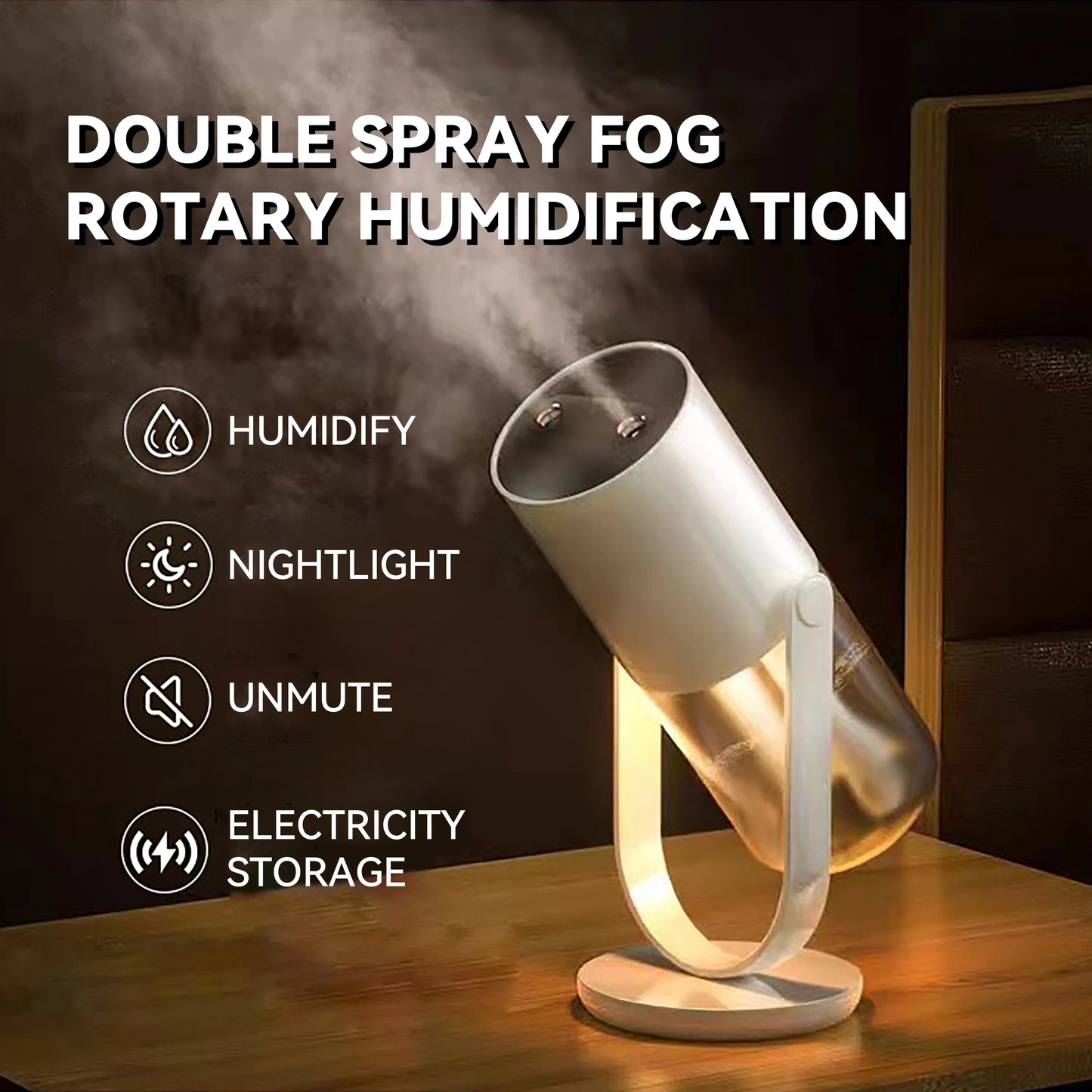 450ml Desktop Humidifier Mini Air Humidifier 360°Rotatable Dual-hole Spray Wireless Rechargeable Nano Atomization