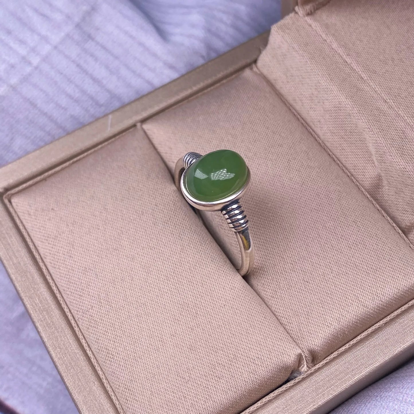 HOYON and Tian Jasper Ring s925 Sterling Silver Inlaid Jade Wedding Jewelry Fashion Simple Versatile Retro Women's Accessories