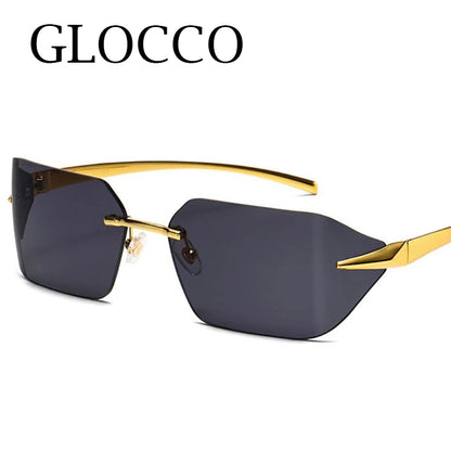 Rimless Men Sunglasses 2024 Fashion Luxury Brand Curved Lens Summer Traveling Sun Glasses for Women Frameless Rectangle Shades
