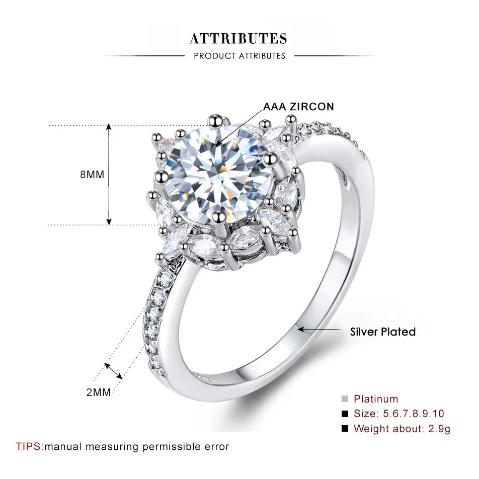 Fashion Women Ring Elegant Crystal Rhinestones Rings For Women CZ Engagement Ring Bride Wedding Party Jewelry Accessories Gifts