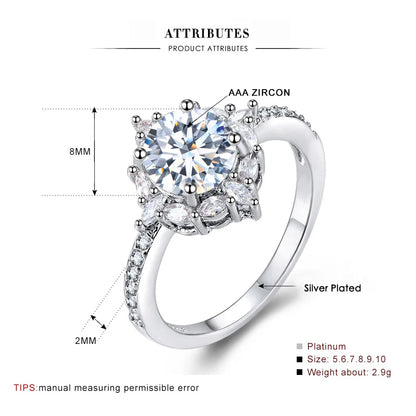 Fashion Women Ring Elegant Crystal Rhinestones Rings For Women CZ Engagement Ring Bride Wedding Party Jewelry Accessories Gifts