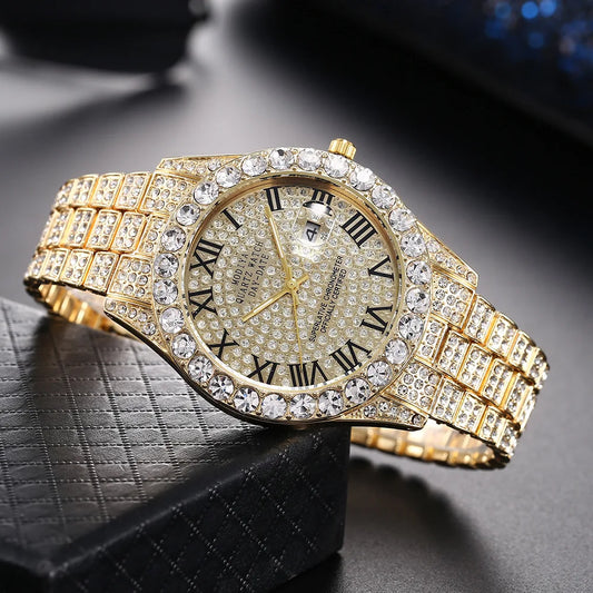 Luxury Classic Golden Men's Steel Strap Roman