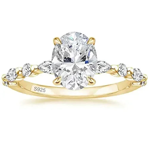 Trumium 925 Sterling Silver Luxury Ring Oval Cut Cubic Zirconia Engagement Rings  Promise Rings for Women Free Engraving