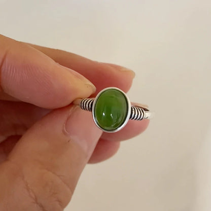 HOYON and Tian Jasper Ring s925 Sterling Silver Inlaid Jade Wedding Jewelry Fashion Simple Versatile Retro Women's Accessories