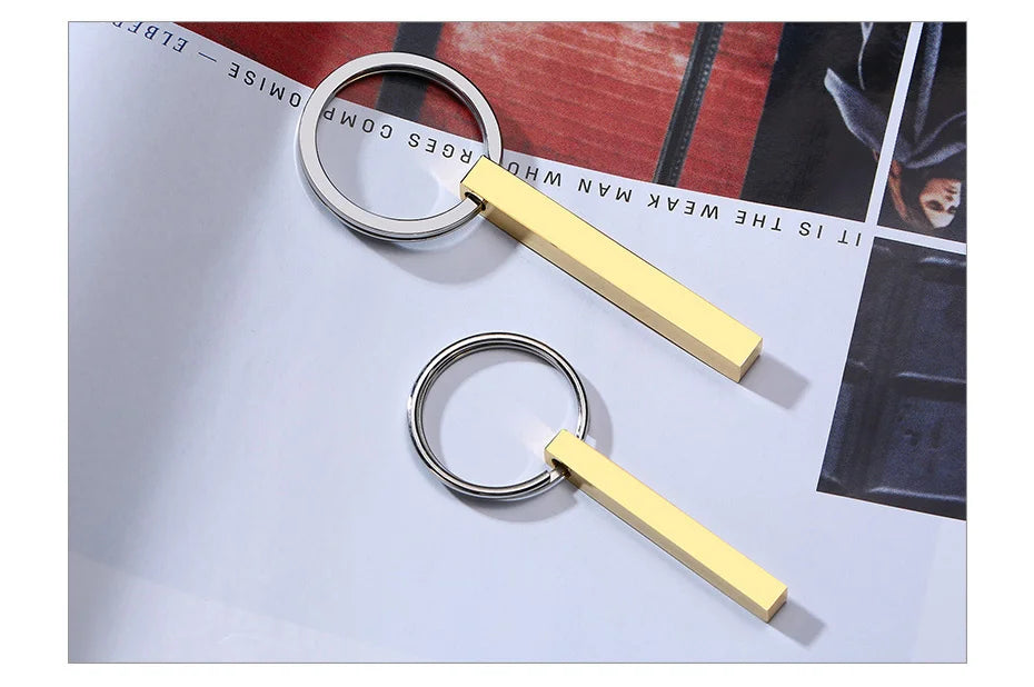 Vnox Personalize Keychains, Custom Father's Day Gift to Him, 3D Bar Key Chain, Stainless Steel Name Date Logo Engraving Keyrings