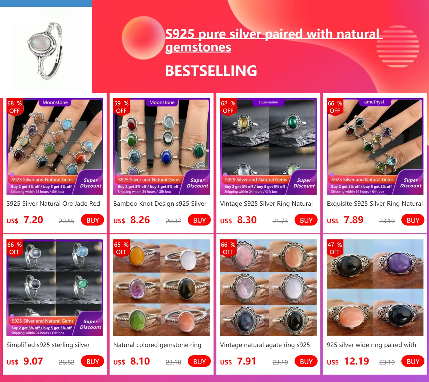 HOYON and Tian Jasper Ring s925 Sterling Silver Inlaid Jade Wedding Jewelry Fashion Simple Versatile Retro Women's Accessories