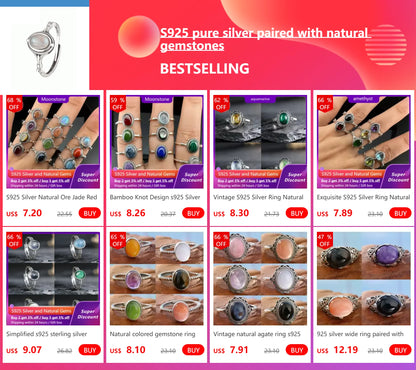 HOYON and Tian Jasper Ring s925 Sterling Silver Inlaid Jade Wedding Jewelry Fashion Simple Versatile Retro Women's Accessories