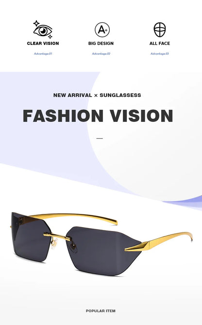 Rimless Men Sunglasses 2024 Fashion Luxury Brand Curved Lens Summer Traveling Sun Glasses for Women Frameless Rectangle Shades