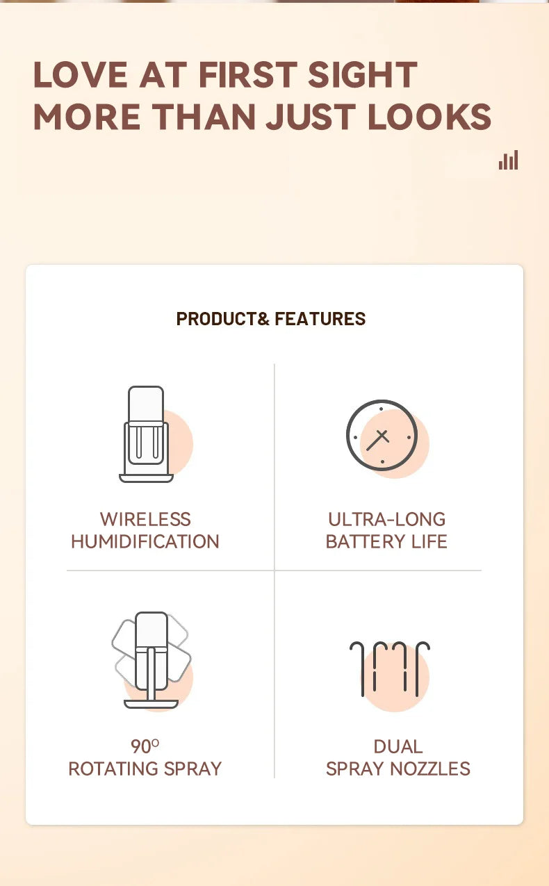 450ml Desktop Humidifier Mini Air Humidifier 360°Rotatable Dual-hole Spray Wireless Rechargeable Nano Atomization