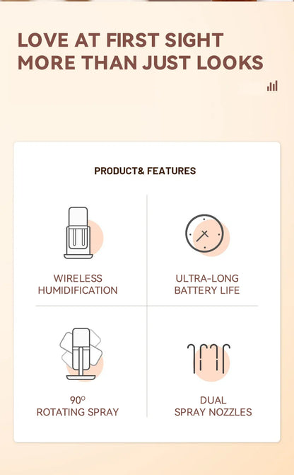 450ml Desktop Humidifier Mini Air Humidifier 360°Rotatable Dual-hole Spray Wireless Rechargeable Nano Atomization