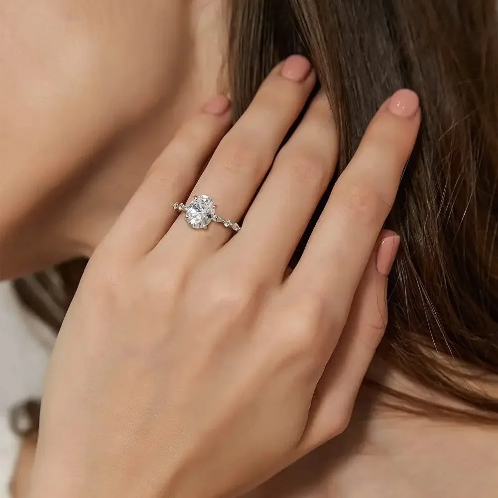 Trumium 925 Sterling Silver Luxury Ring Oval Cut Cubic Zirconia Engagement Rings  Promise Rings for Women Free Engraving