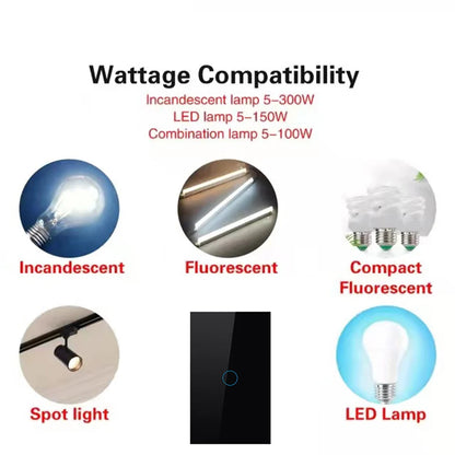 AC100-240 Touch Switch Power Led Panel Wall Light Switches Tempered Black White Crystal Glass 1/2/3 Gang Interruttore Switch