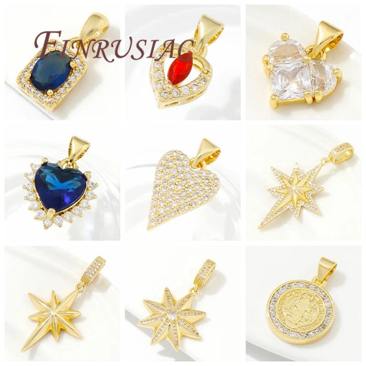 Pendants For Jewelry,18K Gold Plated Brass Zircon Sun/Heart/Star Charms For Necklaces Accessories,DIY Jewelry Making Supplies