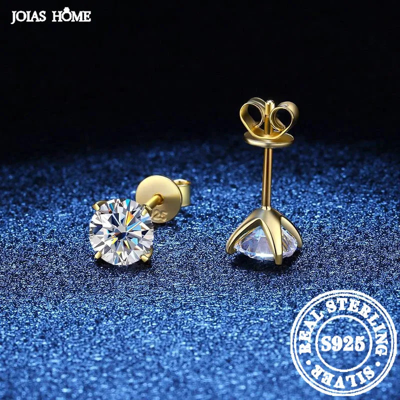 JOIAS HOME Silver 925 D Colorful Moissanite Three Claw Jewel Earrings For Women, Same Style Couple Valentine's Day Gift