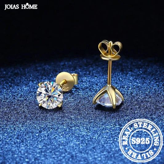 JOIAS HOME Silver 925 D Colorful Moissanite Three Claw Jewel Earrings For Women, Same Style Couple Valentine's Day Gift
