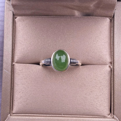 HOYON and Tian Jasper Ring s925 Sterling Silver Inlaid Jade Wedding Jewelry Fashion Simple Versatile Retro Women's Accessories