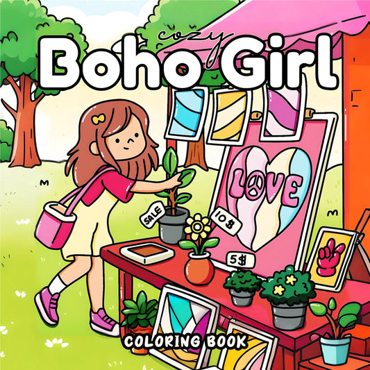 BOHO GIRL: Coloring Book for Adults Featuring Cute Cozy Daily Activities for Relaxation (Cozy Spaces Coloring)